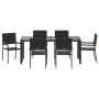 Juego de Comedor de Jardín de 7 Piezas Negro Poliratán, Sillas de Jardín apilables con Cojines - Set de 2 en Negro Poliratán ...