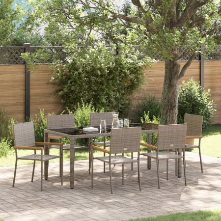 Conjunto de Comedor de Jardín de 7 Piezas  Gris Poliratán, Sillas de Jardín apilables  con cojines 2 pcs Gris Poliratán | Foro24.es | Tu tienda online para hogar, jardín y más Foro24.es