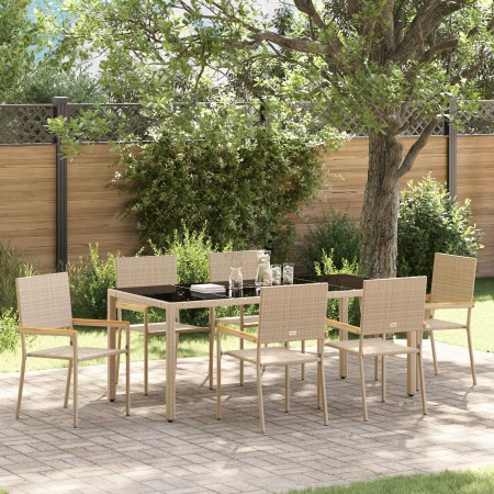 Juego de Comedor de Jardín de 7 Piezas Beige Ratán Sintético, Sillas de Jardín Apilables con Cojines 2 pcs Beige Ratán Sintético | Foro24.es | Tu tienda online para hogar, jardín y más Foro24.es
