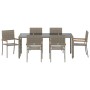 Conjunto de Comedor de Jardín de 7 Piezas Gris Poliratán, Sillas de Jardín apilables con cojines 2 pcs Gris Poliratán de , Si...