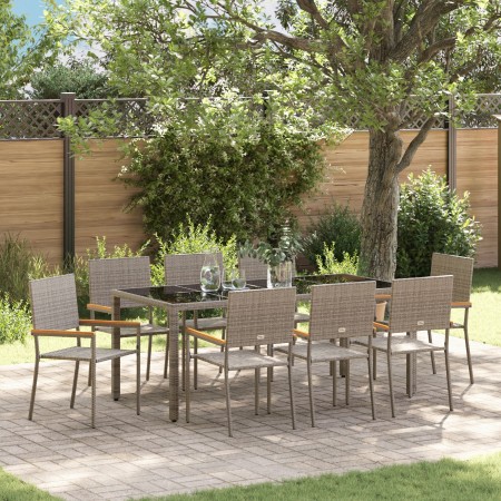 Juego de Comedor de Jardín de 9 Piezas Gris Poliratán, Sillas de Jardín apilables  con Cojines 2 pcs Gris Poliratán | Foro24.es | Tu tienda online para hogar, jardín y más Foro24.es