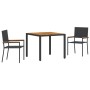 Juego de Comedor de Jardín de 3 Piezas Poliratán Negro, Sillas de Jardín apilables con cojines - Juego de 2 en Poliratán Negr...