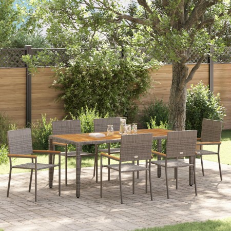 Juego de Comedor de Jardín  de 7 Piezas Gris Poliratán, Sillas de Jardín apilables  con cojines 2 piezas Gris Poliratán | Foro24.es | Tu tienda online para hogar, jardín y más Foro24.es