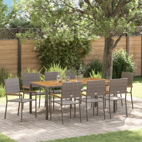 Juego de Comedor de Jardín de 9 Piezas Gris Poliratán, Sillas de Jardín Apilables con Cojines 2 pcs Gris Poliratán de , Silla...