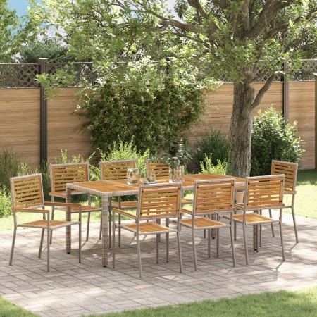 Juego de Comedor de Jardín  de 9 Piezas Gris Polirratán Acacia, Sillas de Jardín Apilables  con Cojines 2 pcs Gris Polirratán | Foro24.es | Tu tienda online para hogar, jardín y más Foro24.es