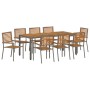Juego de Comedor de Jardín  de 9 Piezas Gris Polirratán Acacia, Sillas de Jardín Apilables  con Cojines 2 pcs Gris Polirratán | Foro24.es | Tu tienda online para hogar, jardín y más Foro24.es
