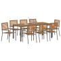 Juego de Comedor de Jardín  de 9 Piezas Gris Polirratán Acacia, Sillas de Jardín Apilables  con Cojines 2 pcs Gris Polirratán | Foro24.es | Tu tienda online para hogar, jardín y más Foro24.es