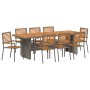 Juego de Comedor de Jardín de 9 piezas Gris Poliratán Acacia, Sillas Apilables de Jardín con Cojines 2 pcs Gris Poliratán von...