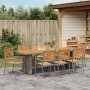 Juego de Comedor de Jardín de 9 piezas Gris Poliratán Acacia, Sillas Apilables de Jardín con Cojines 2 pcs Gris Poliratán von...