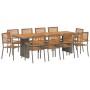 Conjunto de Comedor de Jardín 11 Piezas Gris Polirratán Acacia, Sillas de Jardín Apilables con Cojines 2 pcs Gris Polirratán ...