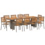 Conjunto de Comedor de Jardín 11 Piezas Gris Polirratán Acacia, Sillas de Jardín Apilables con Cojines 2 pcs Gris Polirratán ...