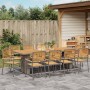 Conjunto de Comedor de Jardín 11 Piezas Gris Polirratán Acacia, Sillas de Jardín Apilables con Cojines 2 pcs Gris Polirratán ...