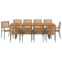 Conjunto de Comedor de Jardín 11 Piezas Gris Polirratán Acacia, Sillas de Jardín Apilables con Cojines 2 pcs Gris Polirratán ...