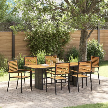 Conjunto de Comedor de Jardín  de 7 Piezas Negro Poliratán Acacia, Sillas de Jardín Apilables  con Cojines 2 pcs Negro Poliratán | Foro24.es | Tu tienda online para hogar, jardín y más Foro24.es