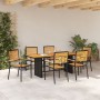 Conjunto de Comedor de Jardín  de 7 Piezas Negro Poliratán Acacia, Sillas de Jardín Apilables  con Cojines 2 pcs Negro Poliratán | Foro24.es | Tu tienda online para hogar, jardín y más Foro24.es