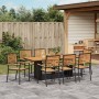 Set de Comedor de Jardín de 9 Piezas Acero Polirratán Negro, Sillas de Jardín Apilables con Cojines 2 pcs Polirratán Negro de...