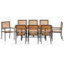 Set de Comedor de Jardín  de 9 Piezas Acero Polirratán Negro, Sillas de Jardín Apilables  con Cojines 2 pcs Polirratán Negro | Foro24.es | Tu tienda online para hogar, jardín y más Foro24.es