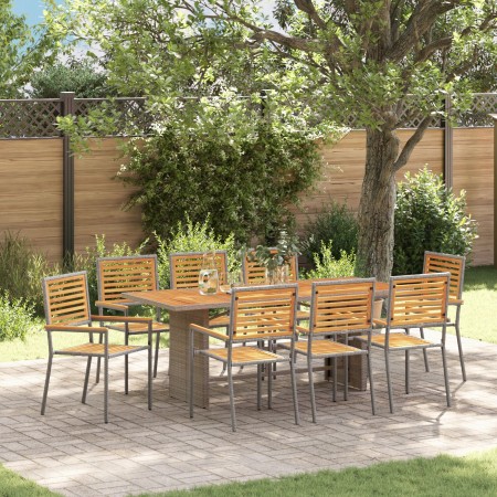 Juego de Comedor de Jardín de 9 Piezas Gris Poliratán Acacia, Sillas de Jardín Apilables  con Cojines 2 pcs Gris Poliratán | Foro24.es | Tu tienda online para hogar, jardín y más Foro24.es