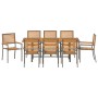 Juego de Comedor de Jardín de 9 Piezas Gris Poliratán Acacia, Sillas de Jardín Apilables  con Cojines 2 pcs Gris Poliratán | Foro24.es | Tu tienda online para hogar, jardín y más Foro24.es