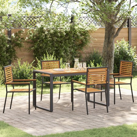 Set de Comedor Jardín de 5 Piezas Negro Poly Ratan Acacia,  Sillas Apilables de Jardín con Cojines 2 pcs Negro Poly Ratan | Foro24.es | Tu tienda online para hogar, jardín y más Foro24.es