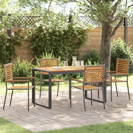 Juego de Comedor de Jardín de 5 Piezas Gris de Polyratán y Acacia, Sillas de Jardín Apilables  con Cojines 2 pcs Gris Polyratán | Foro24.es | Tu tienda online para hogar, jardín y más Foro24.es