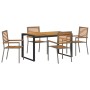 Juego de Comedor de Jardín de 5 Piezas Gris de Polyratán y Acacia, Sillas de Jardín Apilables con Cojines 2 pcs Gris Polyratá...
