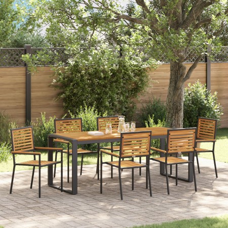 Juego de Comedor de Jardín de 7 Piezas Negro Polirratán Acacia, Sillas Apilables de Jardín  con Cojines 2 pcs Negro Polirratán | Foro24.es | Tu tienda online para hogar, jardín y más Foro24.es