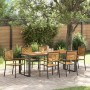Juego de Comedor de Jardín de 7 Piezas Negro Polirratán Acacia, Sillas Apilables de Jardín con Cojines 2 pcs Negro Polirratán...