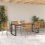 Conjunto de Comedor de Jardín de 7 Piezas Gris Poliratán Acacia, Sillas de Jardín Apilables con Cojines 2 pcs Gris Poliratán ...