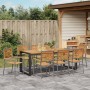 Juego de Comedor de Jardín de 9 Piezas Gris Poliratán Acacia, Sillas de Jardín Apilables con Cojines 2 pcs Gris Poliratán de ...