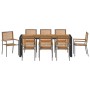 Juego de Comedor de Jardín de 9 Piezas Gris Poliratán Acacia, Sillas de Jardín Apilables con Cojines 2 pcs Gris Poliratán de ...