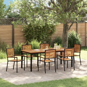 Juego de Comedor de Jardín de 7 Piezas de Poliratán Negro y Acacia de , Sillas de jardín - Ref: Foro24-3365505, Precio: 563,88 €