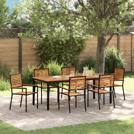 Juego de Comedor de Jardín de 7 Piezas de Poliratán Negro y Acacia | Foro24.es | Tu tienda online para hogar, jardín y más Foro24.es