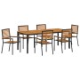 Juego de Comedor de Jardín de 7 Piezas de Poliratán Negro y Acacia | Foro24.es | Tu tienda online para hogar, jardín y más Foro24.es