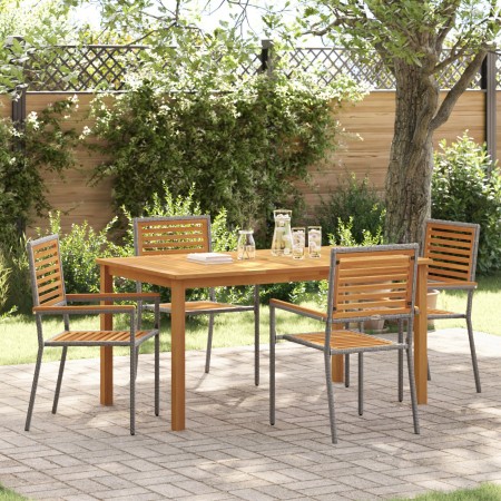 Set de comedor de jardín de 5 piezas  Gris Poliratán Acacia, Sillas de jardín apilables  con cojines 2 pcs Gris Poliratán | Foro24.es | Tu tienda online para hogar, jardín y más Foro24.es