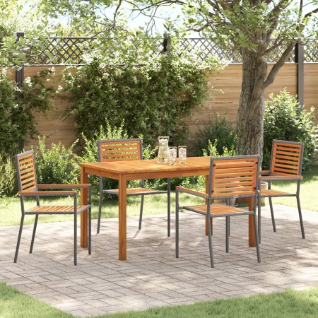 Conjunto de Comedor de Jardín de 5 Piezas Gris Polyratán Acacia,  Sillas de Jardín Apilables con Cojines 2 pcs Gris Polyratán | Foro24.es | Tu tienda online para hogar, jardín y más Foro24.es