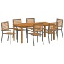 Juego de Comedor de Jardín de 7 Piezas Gris de Polyratán Acacia, Sillas Apilables de Jardín con Cojines 2 pcs Gris de Polyrat...