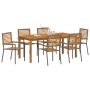 Juego de Comedor de Jardín de 7 Piezas Gris de Polyratán Acacia, Sillas Apilables de Jardín con Cojines 2 pcs Gris de Polyrat...