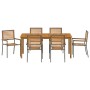 Juego de Comedor de Jardín de 7 Piezas Gris de Polyratán Acacia, Sillas Apilables de Jardín con Cojines 2 pcs Gris de Polyrat...