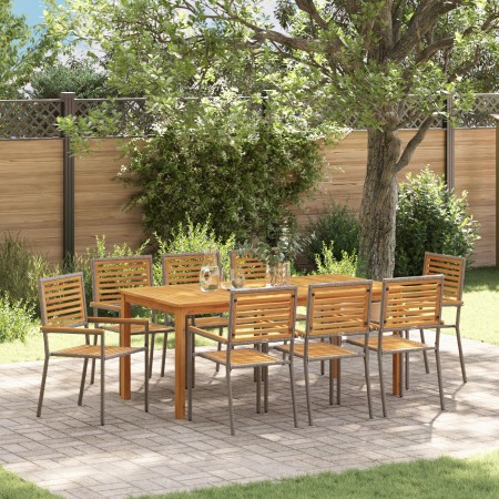 Juego de Comedor de Jardín de 9 Piezas Gris Polirratán Acacia,  Sillas de Jardín Apilables con Cojines 2 pcs Gris Polirratán | Foro24.es | Tu tienda online para hogar, jardín y más Foro24.es