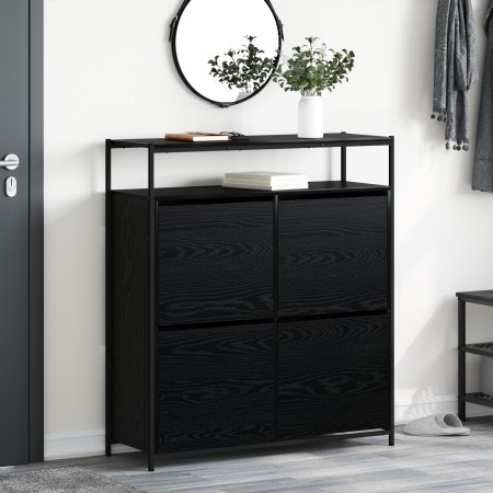 Zapatero con 4 Cajones Plegables Negro Roble 100x34x112 cm by , Shoe racks and shoe organizers - Ref: Foro24-3365549, Price: ...