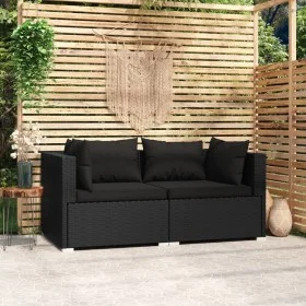 2-seater sofa with black synthetic rattan cushions by vidaXL, Garden sets - Ref: Foro24-317520, Price: 187,70 €, Discount: %