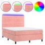 Cama box spring colchón y LED terciopelo rosa 140x200 cm en Camas y somieres | Comprar online en Foro24