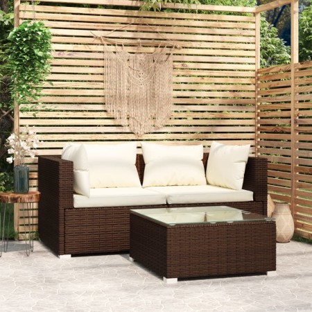 3-teiliges Gartenmöbel-Set und braune synthetische Rattankissen von vidaXL, Gartensets - Ref: Foro24-317499, Preis: 240,46 €,...