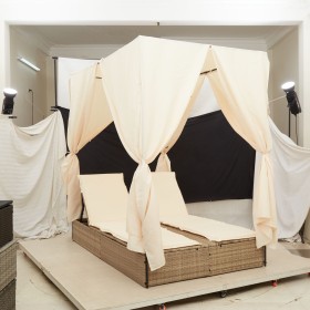 VidaXL Doble Tumbona con Techo y Cortinas Beige