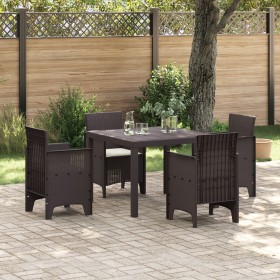 Juego de Comedor de Jardín de 5 Piezas con Cojines Marrón Ratán Sintético de , Mesas de jardín - Ref: Foro24-3378541, Precio:...