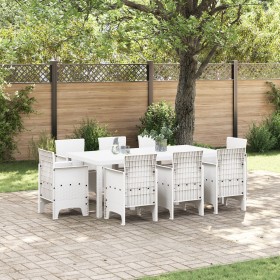 Conjunto de Comedor Jardín de 9 Piezas con Cojines, Ratán Blanco de , Mesas de jardín - Ref: Foro24-3378583, Precio: 460,48 €