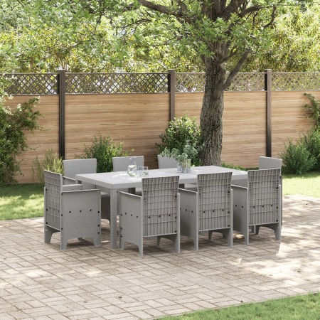 Juego de Comedor de Jardín de 9 Piezas con Cojines de Ratán Sintético Gris Claro von , Gartentische - Ref: Foro24-3378589, Pr...