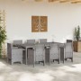 Conjunto de Comedor de Jardín de 9 Piezas con Cojines en Gris Claro de Poliratán de , Mesas de jardín - Ref: Foro24-3378591, ...