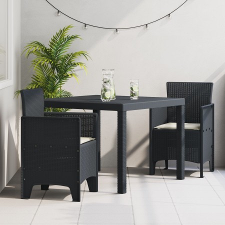 Juego de Comedor de Jardín de 3 Piezas con Cojines de Ratán Poliéster Antracita by , Garden tables - Ref: Foro24-3378676, Pri...